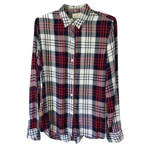 MARINE LAYER‎ Women's Medium Flannel Red White Black Plaid Long Sleeve Shirt